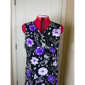 Women's BY DESIGN Black Purple Floral Midi Dress Plus Size 1X
